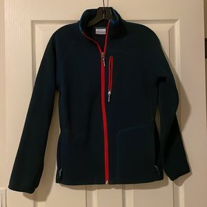 Columbia Fleece Zippered Jacket Navy Red Sz L